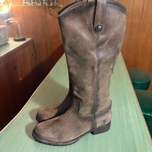 Womens Frye Melissa Lug Button Tall Gray Boots Size 8.5 B 3471374-SMK